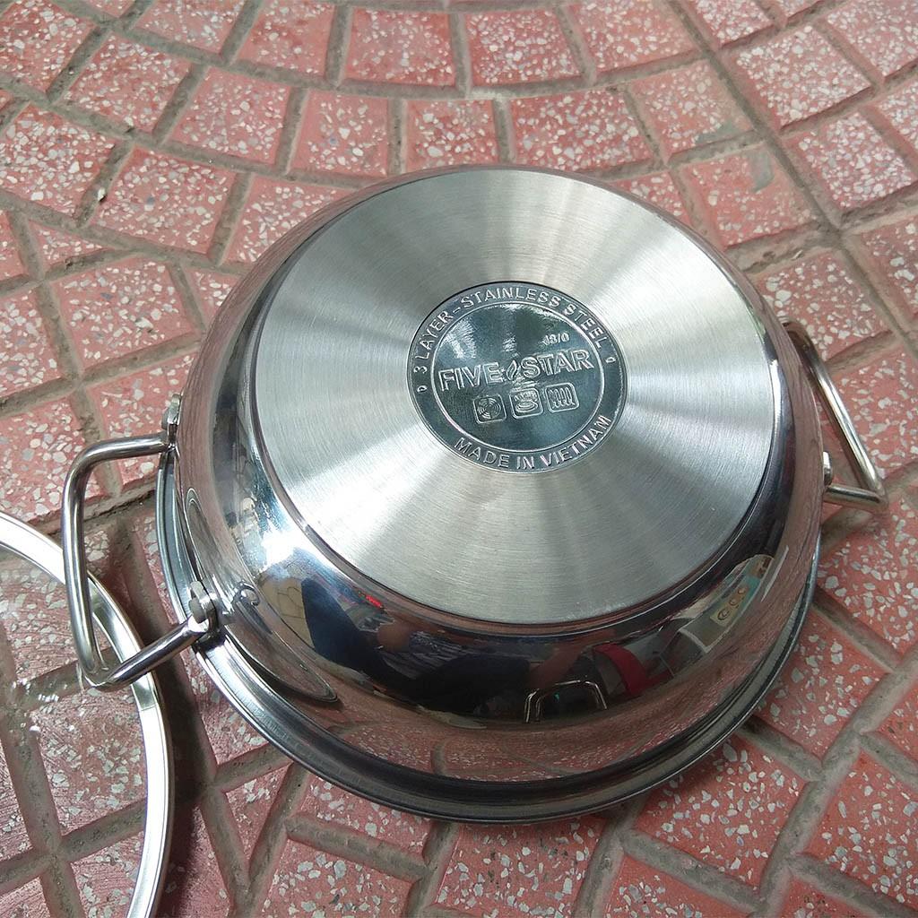 Nồi inox kho cá thịt chống dính bếp từ Fivestar nắp kính , 3 đáy , inox 430 , tặng 1 vá canh
