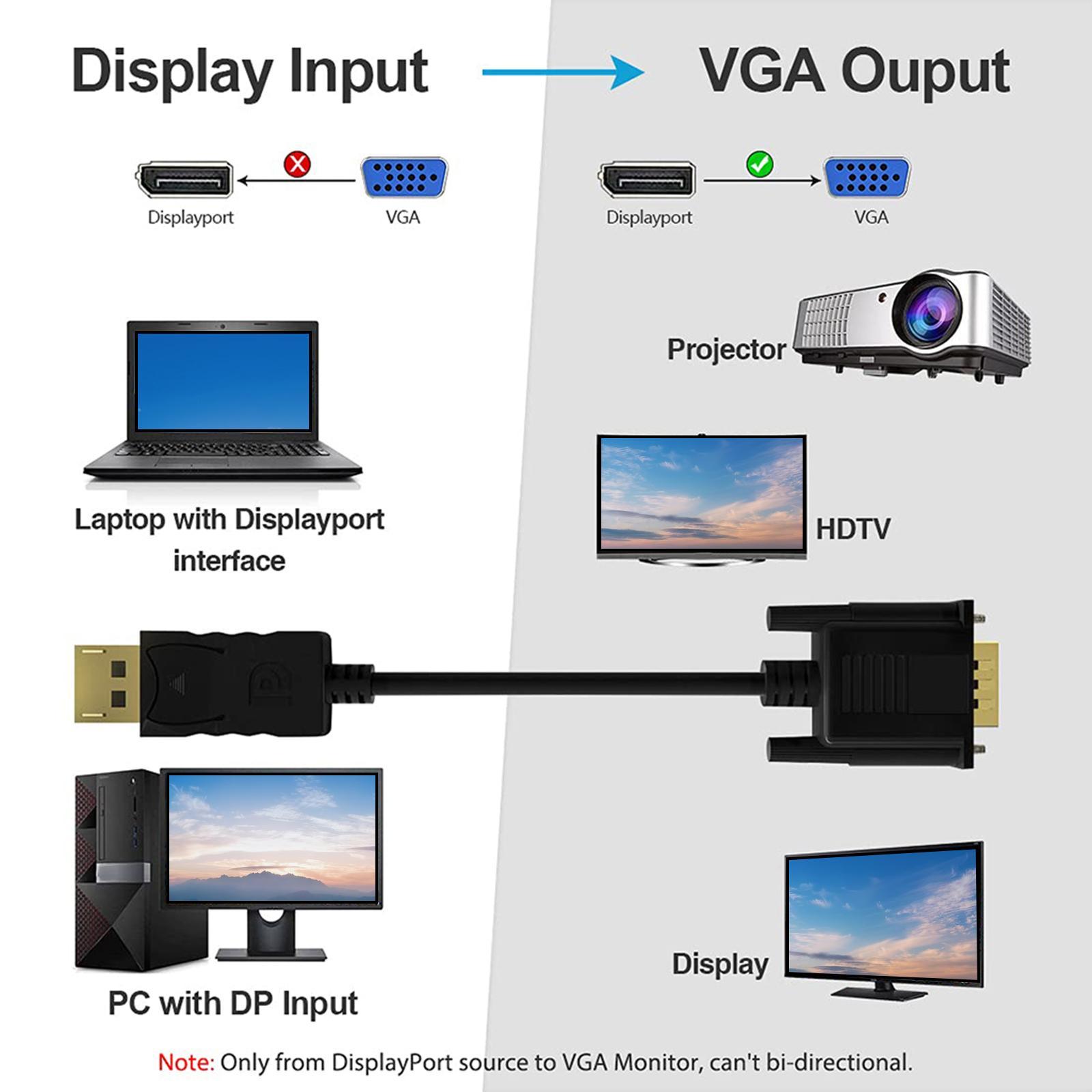 DP to VGA Cable, DP to VGA cable Plated, DP Male to VGA Male Cable, Black