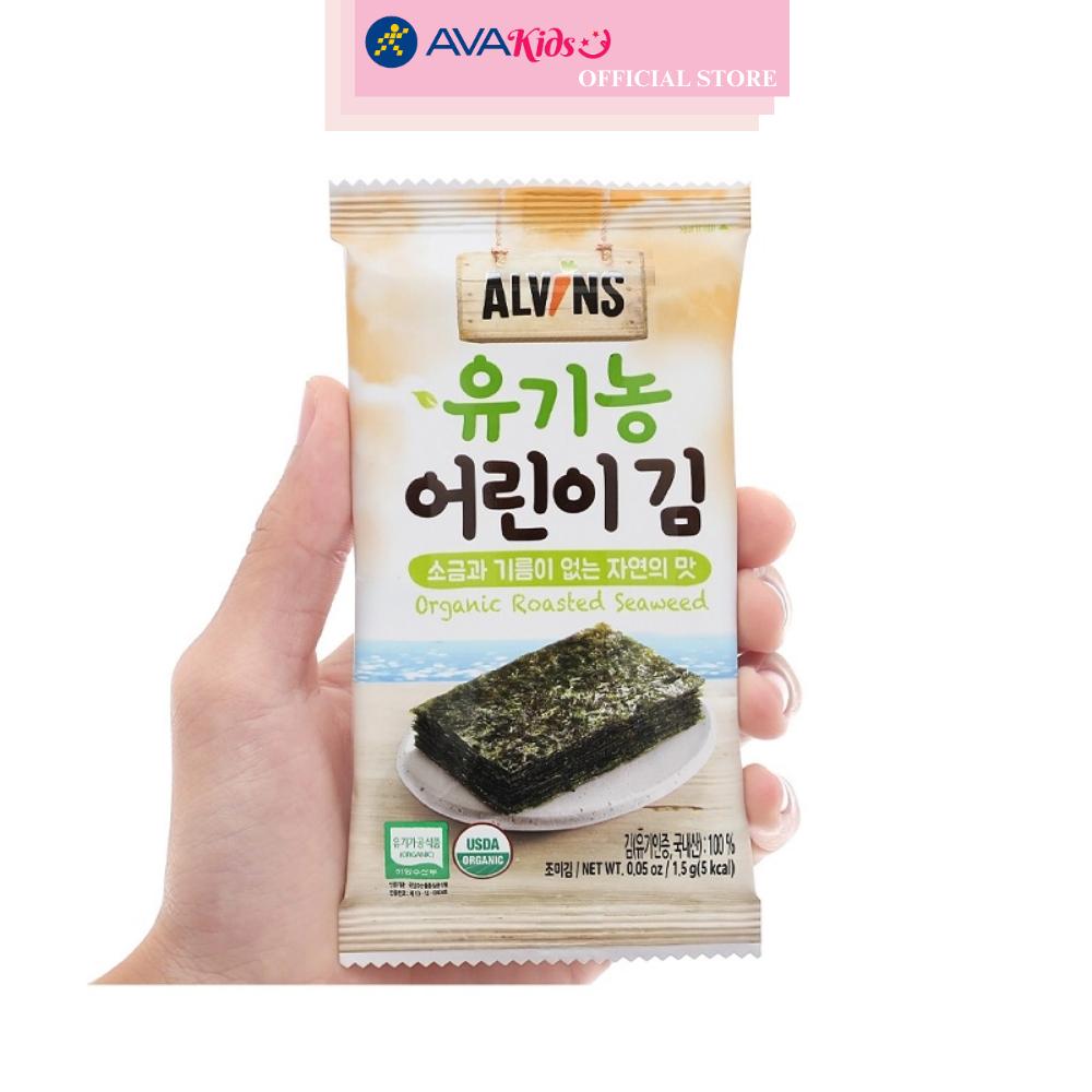 Hộp 10 gói snack rong biển hữu cơ tách muối vị truyền thống Alvins 1.5g (từ 6 tháng)