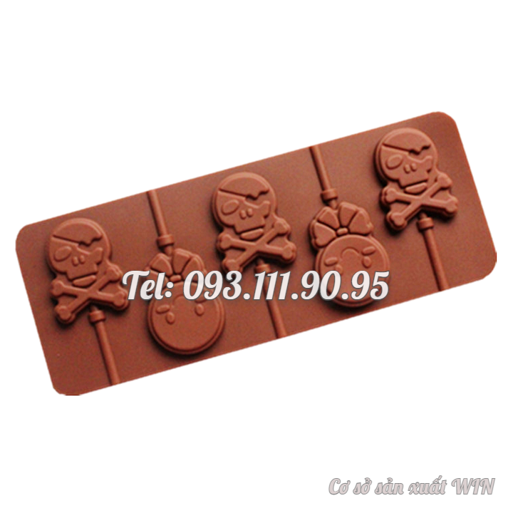 Khuôn silicon làm bánh, rau câu kẹo mút 5 hình đầu lâu - Mã số 1464