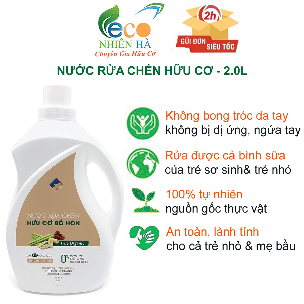 Nước rửa chén hữu cơ ECOCARE 2L tinh dầu thiên nhiên, nước rửa bát cho bé, an toàn da tay