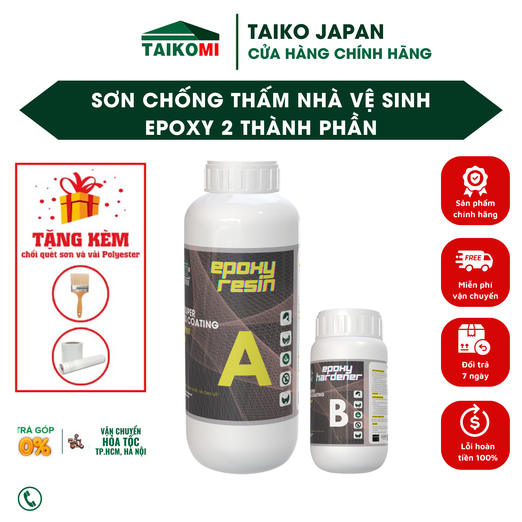 Set 10 Kg Keo Chống Thấm TAIKOMI Epoxy - Chống Thấm A/B Trong Suốt 2 Thành Phần, Sử Lý Chống Thấm Mặt Sàn Nhà Vệ Sinh,Gạch Men