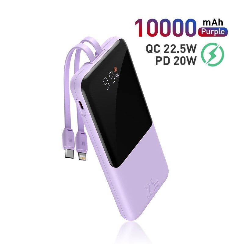 Pin Sạc Dự Phòng 10000mah 22.5W Baseus Tích Hợp Dây Cáp Sạc Nhanh Type C Và IP - Hàng Chính Hãng