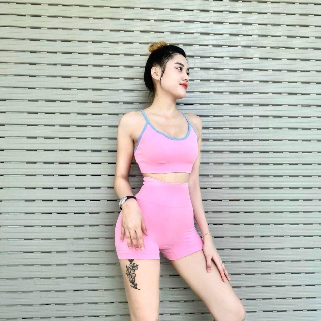 Bộ Tập Gym Yoga Botee Basic Áo Bra 2 Dây Quần Đùi Co Giãn Sẵn Mút Lót Quần Lưng Cao Nâng Mông