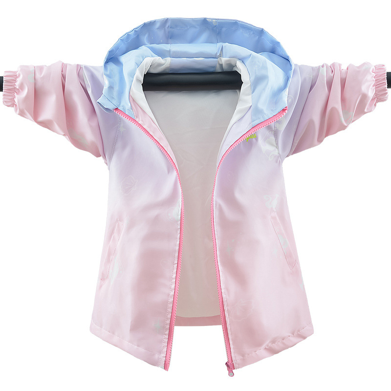 Áo gió hồng Pink 2 mặt bé gái kèm nón tiện lợi