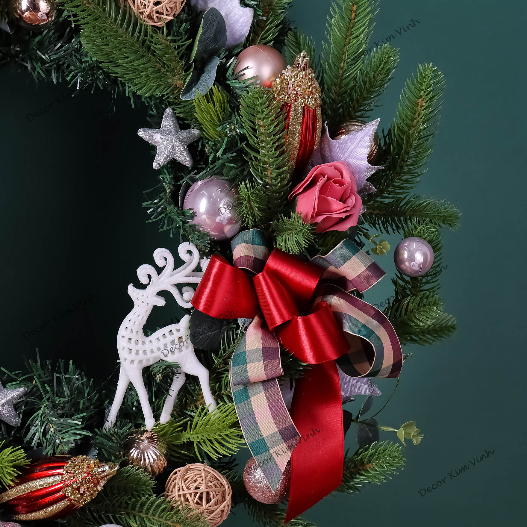 Vòng Tròn Nến Giáng Sinh DN139 60cm Vòng Nến Hươu Merry Trang Trí Noel Vintage