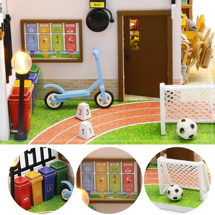 Mô hình nhà DIY Doll House Lớp học Class 1 Kèm Đèn LED và MICA chống bụi