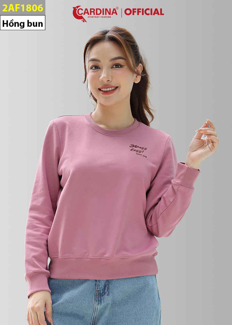 Áo Nỉ Nữ CARDINA Chất Cotton Da Cá Cao Cấp In Chữ Dáng Thể Thao Trẻ Trung 2AF18 (Không Kèm Quần)
