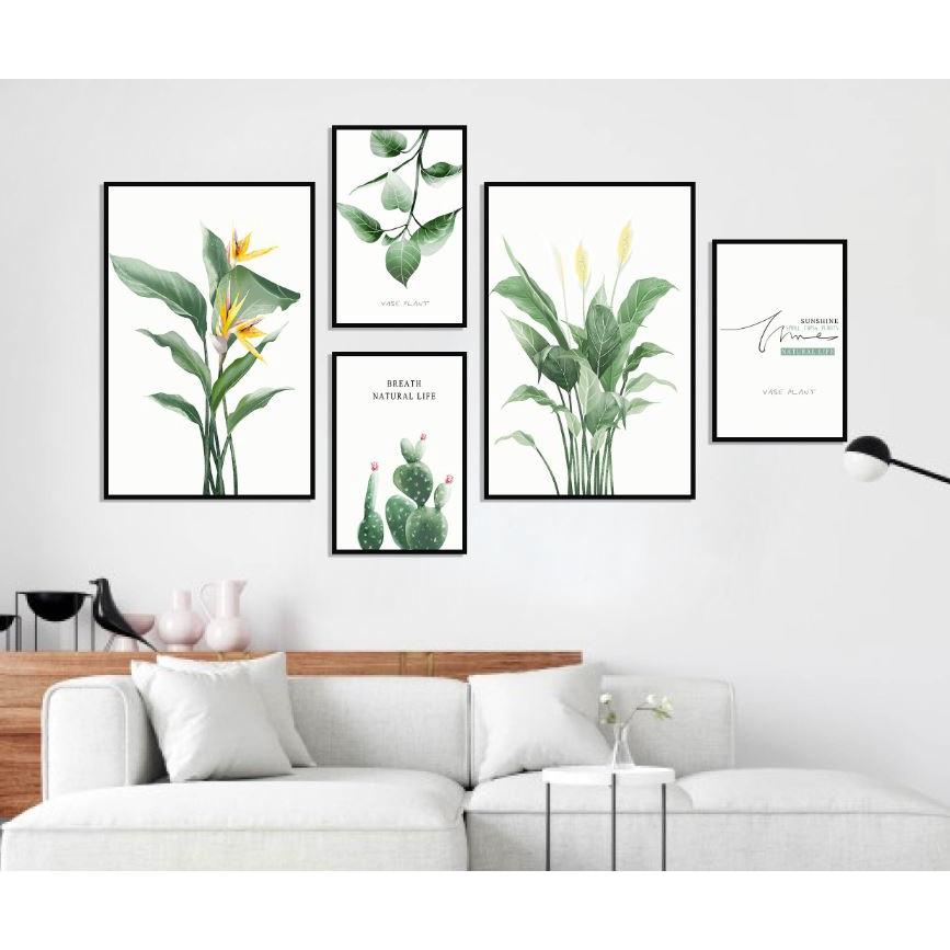 Set 5 Tấm tranh treo tường hiện đại - Tranh decor phòng khách, chất liệu Canvas nhập khẩu kèm khung tranh trang trí