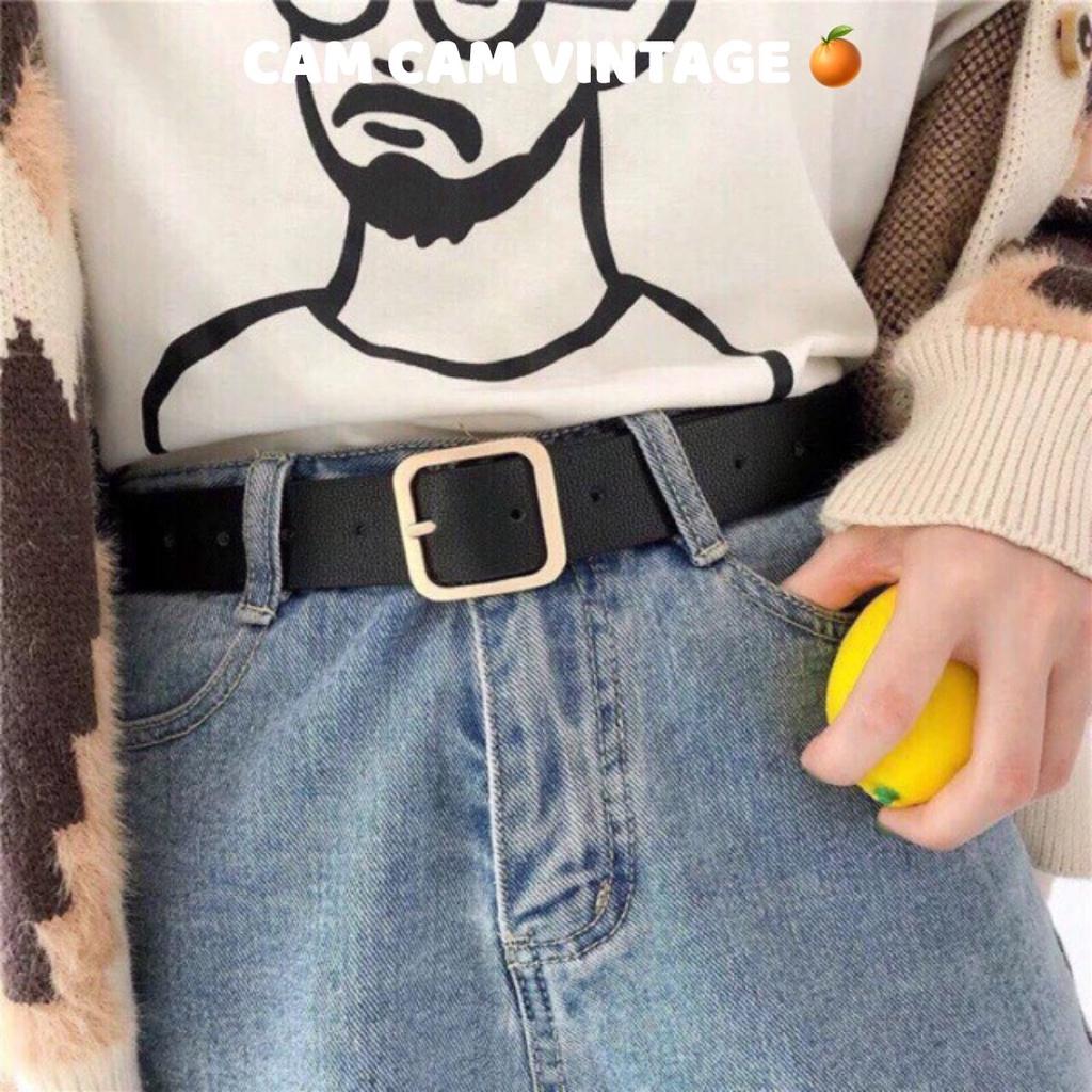 Dây thắt lưng da nam nữ Ulzzang mặt vuông -BELT Dây nịt da mặt vuông bạc, mặt vàng Style HÀN QUỐC