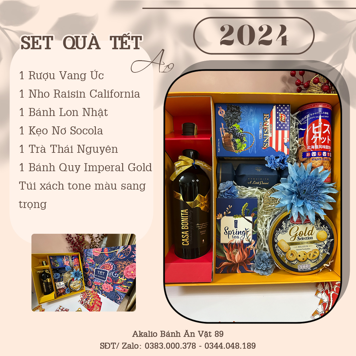 Set Hộp Quà Tết Lục Hợp Đồng Xuân Sang Trọng Thích Hợp Để Biếu Tặng Dịp Năm Mới Có Vang Đỏ, Trà, Bánh Kẹo Đủ Đầy, Ý Nghĩa