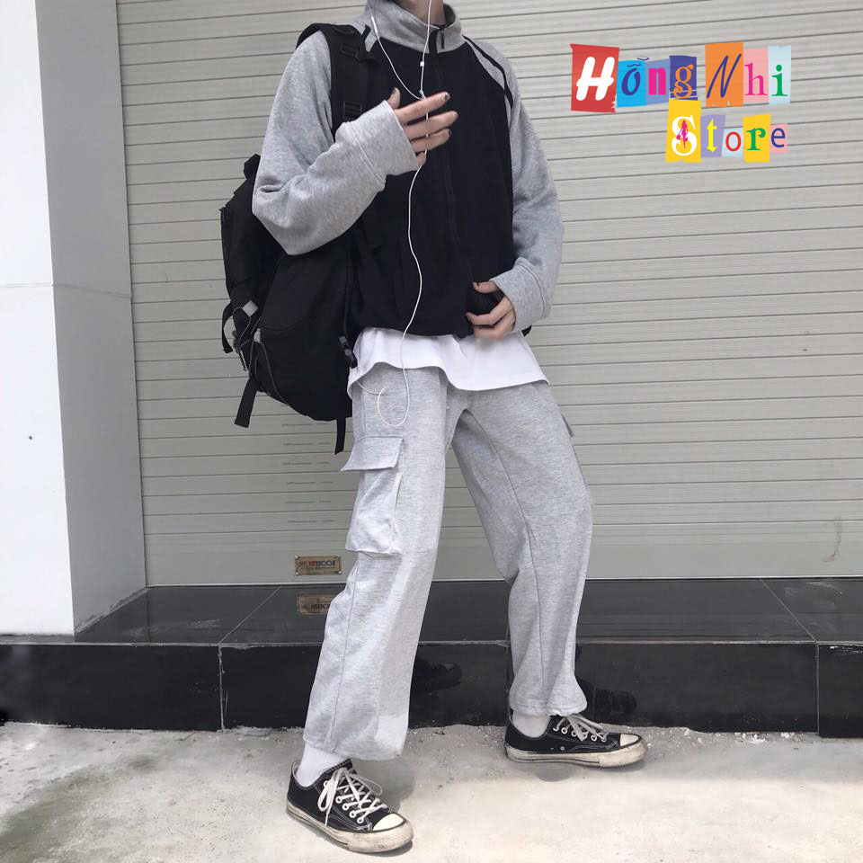 Quần Jogger Box Unisex 2 Túi Lưng Thun Bo Lai Dáng Rộng Màu Xám - MM - M
