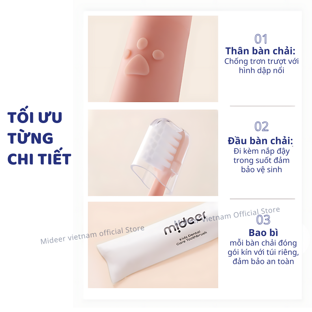 Bàn chải đánh răng cho bé Mideer Kids Dental Care Toothbrush 1 2 3 Tuổi