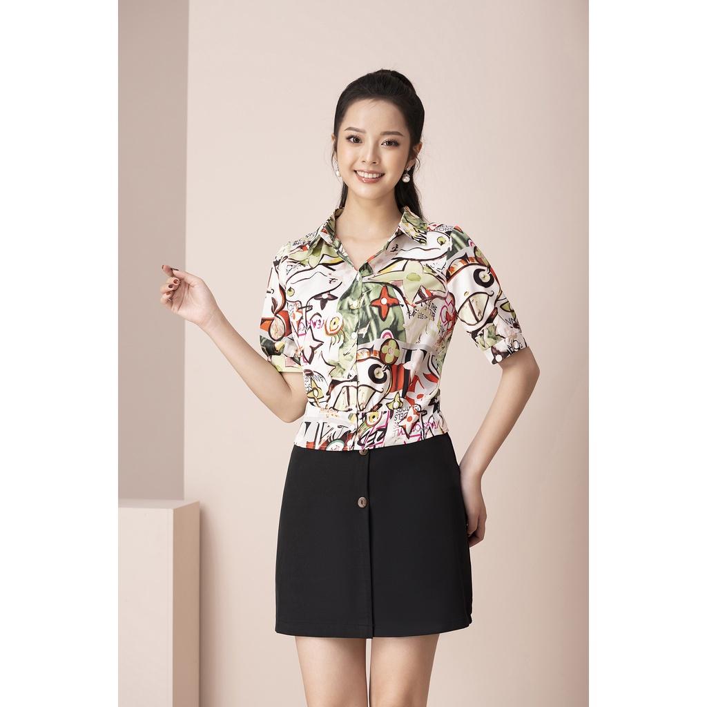 Áo Sơ Mi Nữ Công Sở LUPERI LFSM1212 Dáng Bo Eo Tay Ngắn Thanh Lịch, Vải Lụa Satin Cao Cấp