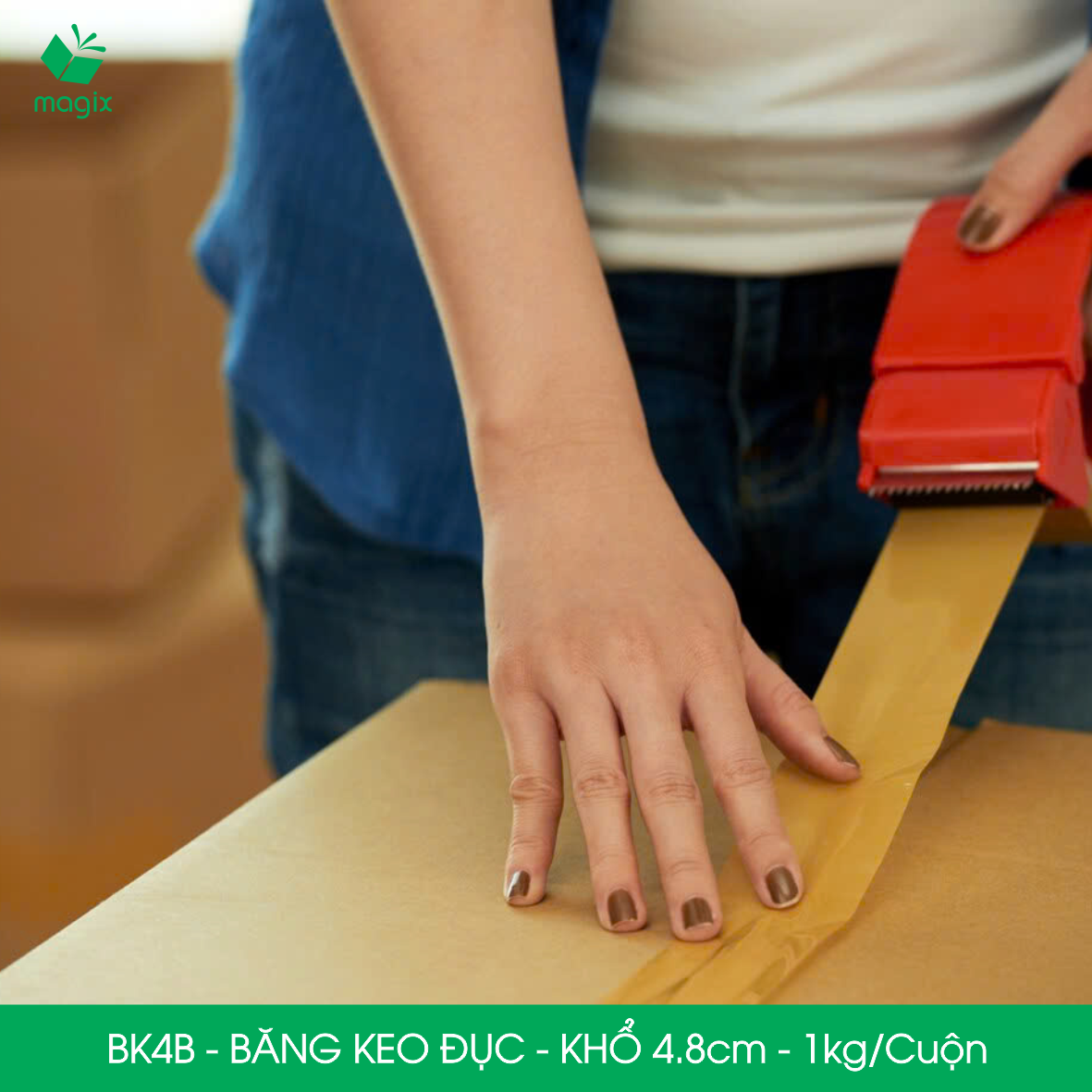 BK4B - 1 cuộn băng keo đục 1kg, khổ 4.8cm lõi nhựa - Băng dính đóng hàng, băng keo khổ lớn