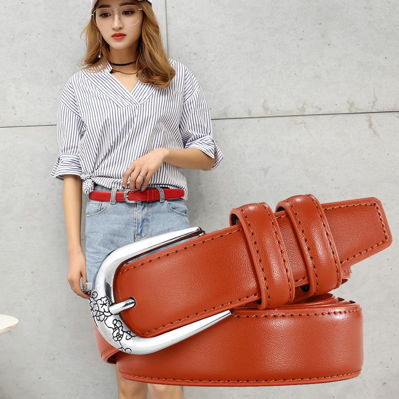 Pin-và-khóa in hình nữ trang trí Dây Da Thắt lưng nữ da thật Giày rộng dây trên cả hai bên