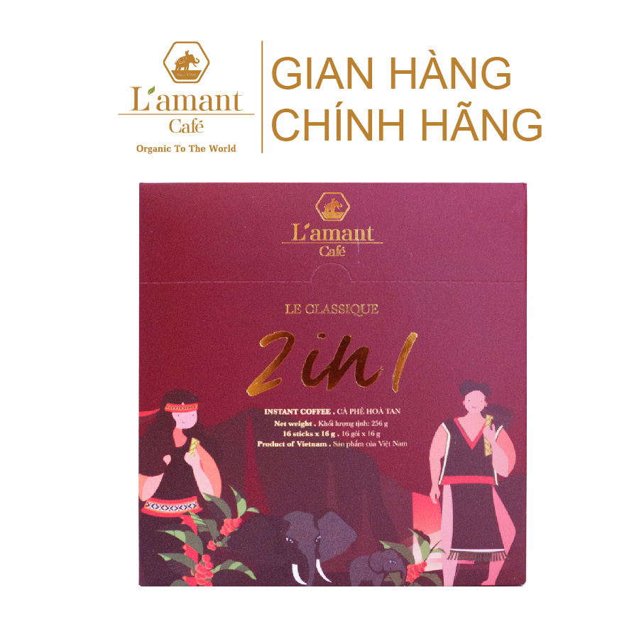 Cà phê hoà tan đen L'amant Cafe - 2 IN 1 - Hộp 16 g x 16 gói