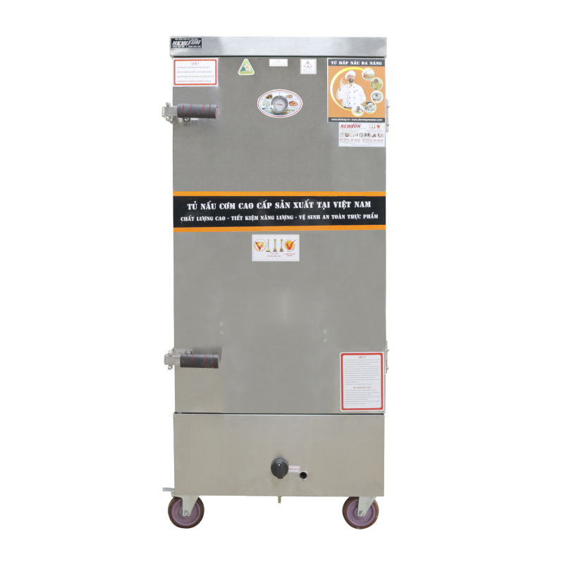 Tủ Nấu Cơm 60 Kg Gạo/ Mẻ Bằng Gas 12 Khay Inox 304 NEWSUN - Hàng Chính Hãng