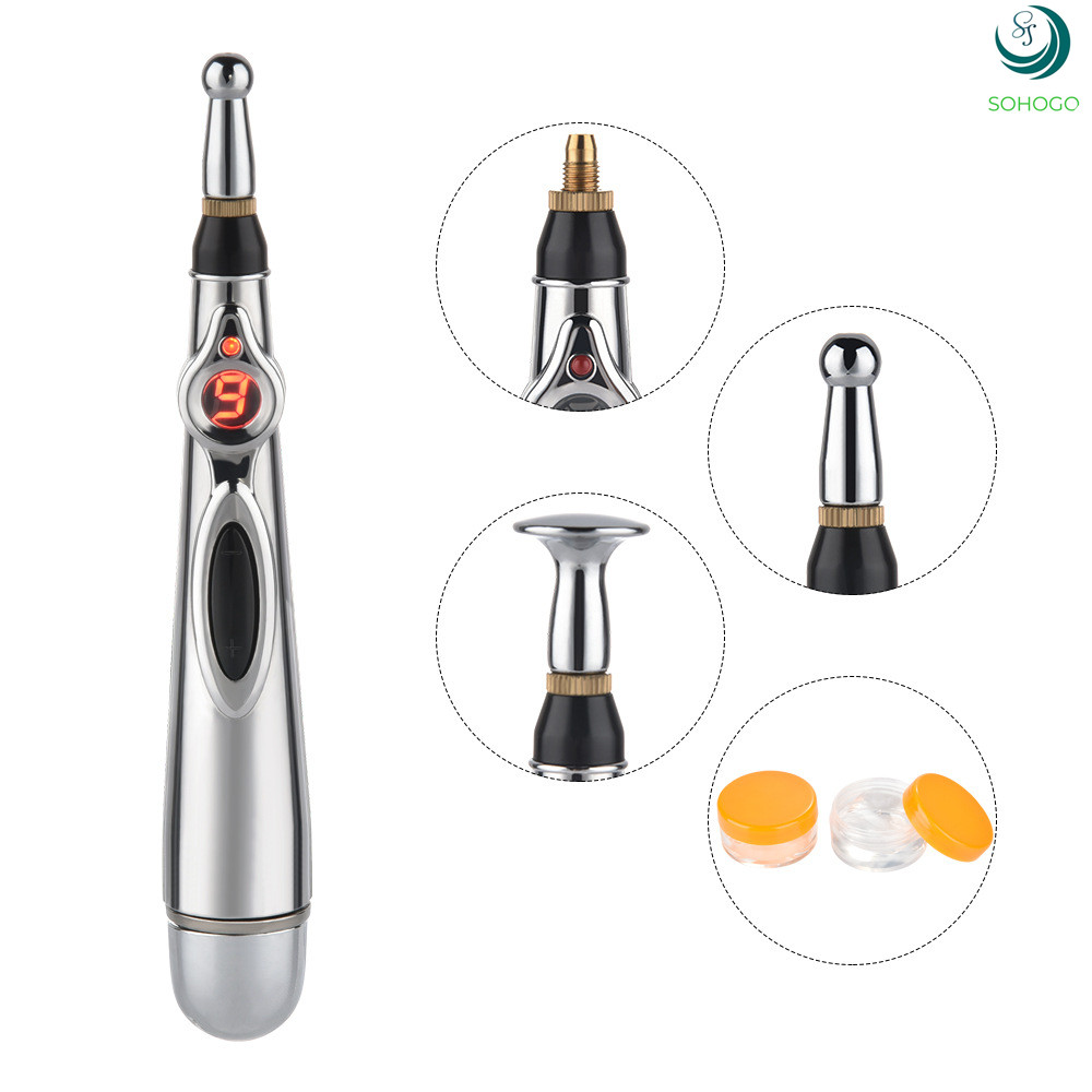 Bút châm cứu laser, dụng cụ bấm huyệt xung điện 3 đầu có sẵn pin+ Tặng kèm cây massage thư giãn, màu ngẫu nhiên