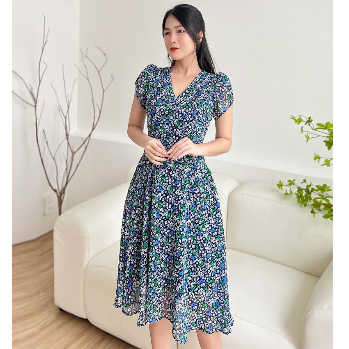 Đầm xòe hoa nhí vol Hàn dễ thương D098 - Lady Fashion
