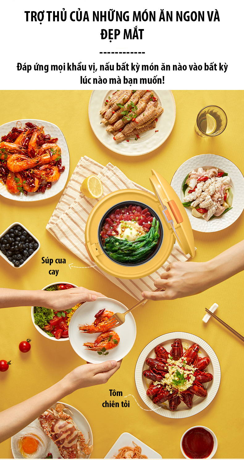 Nồi cơm điện nắp gài 1.2L VITVANG Lòng nồi chống dính - kiểu dáng Hàn Quốc