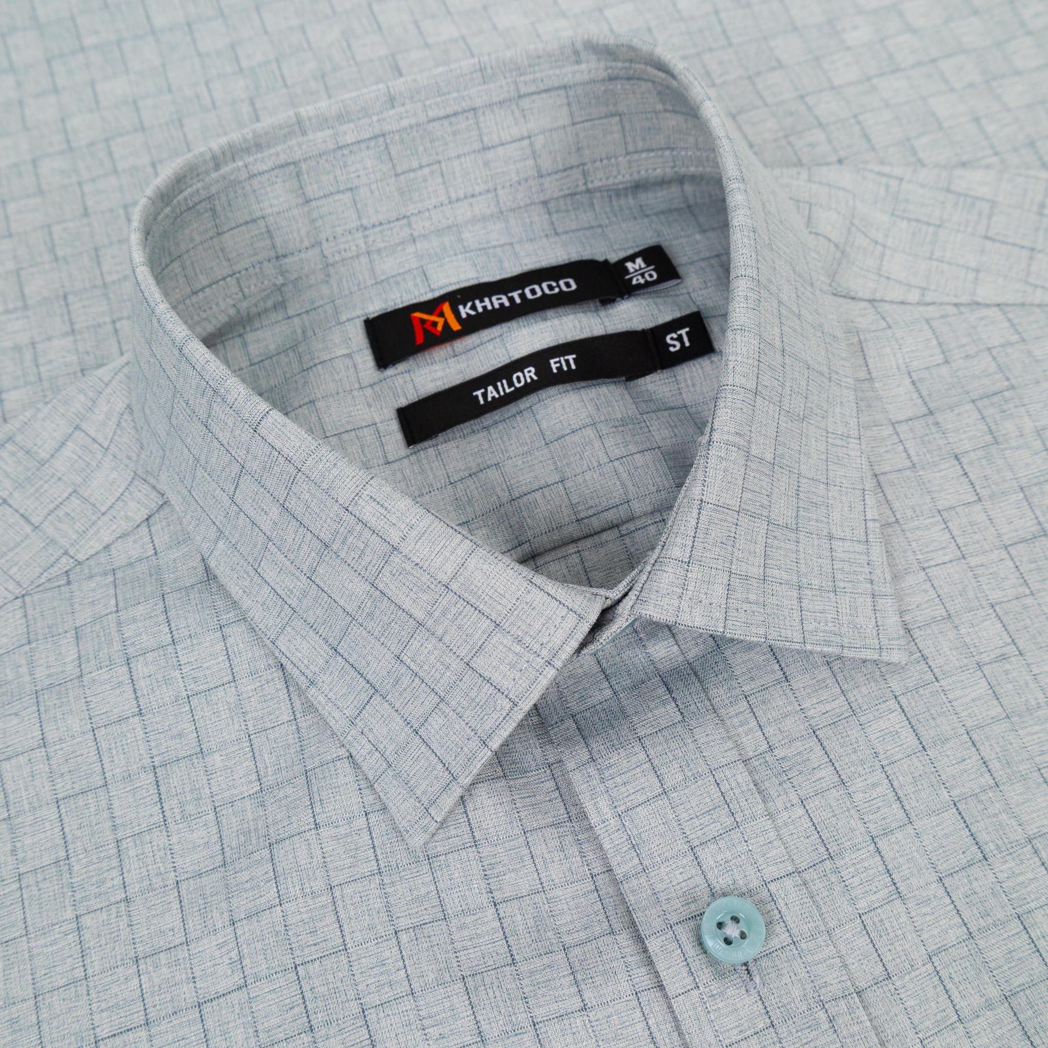 Áo sơ mi nam KHATOCO Tailor Fit ngắn tay A1MN538T2-CNCR821-2709-N