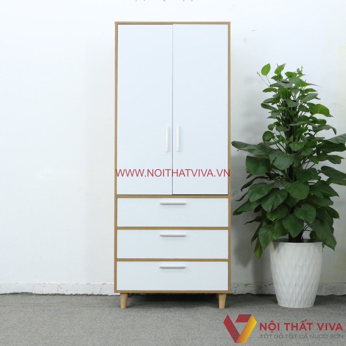 Tủ Quần Áo Mini Gỗ MDF Màu Vàng 2 Cánh Trắng Có Chân Đẹp Giá Rẻ