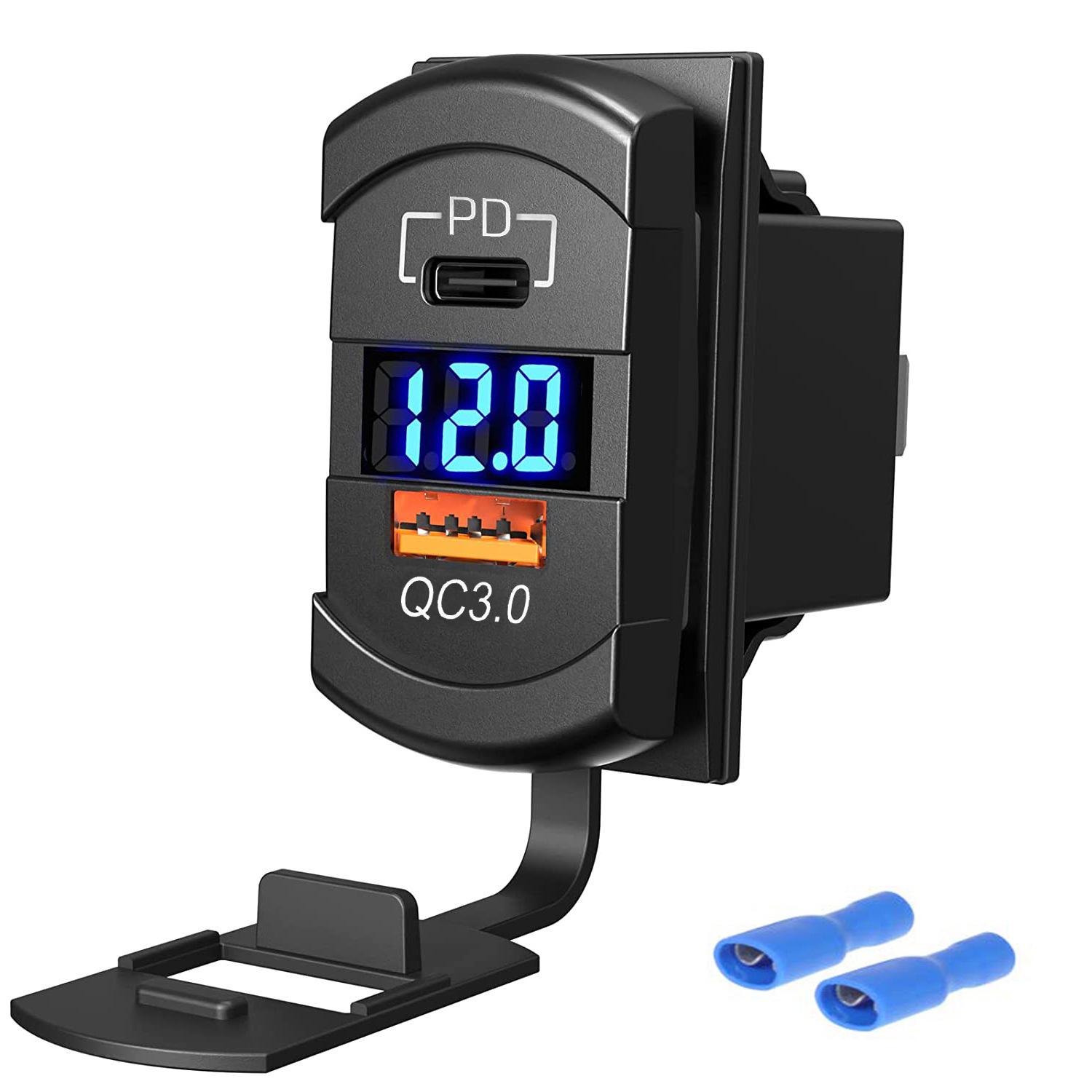 Giao hàng nhanh xe mới RV du thuyền đổi loại tàu loại công tắc USB kép màn hình hiển thị kỹ thuật số sạc nhanh PD3.0 sạc xe hơi