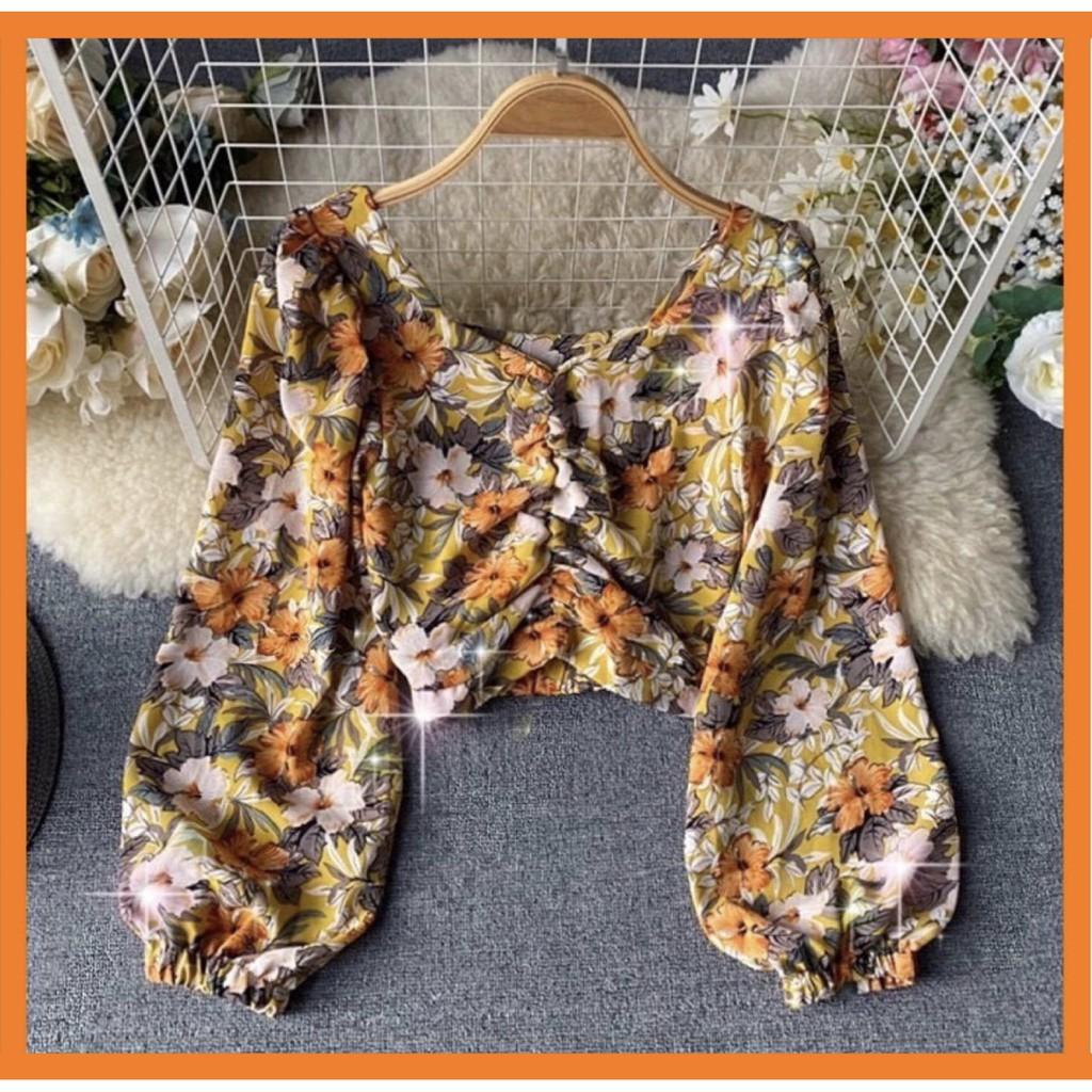 ️Áo Hoa Tay Bồng Croptop