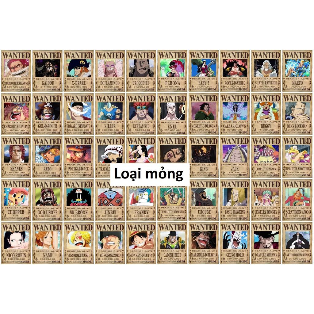 Combo 50 tấm truy nã Onepiece wanted poster loại mỏng