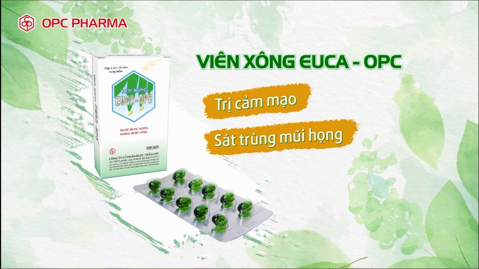 Viên xông EUCA OPC, xông khi cảm cúm, Sát trùng mũi họng, hộp 20 viên, Hàng Chính hãng OPC