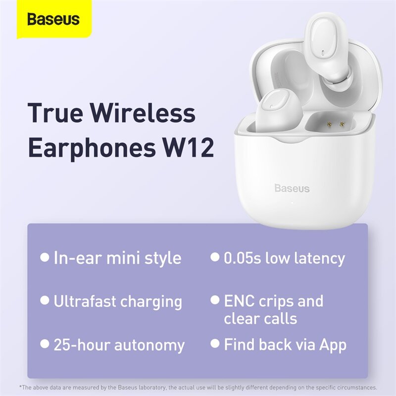 Tai nghe không dây Baseus WM12 TWS Tai nghe Bluetooth 5.1 Tai nghe không dây âm thanh nổi cho iPhone 13 Pro Max Tai nghe chơi game cảm ứng của Samsung Xiaomi-Hàng Chính Hãng