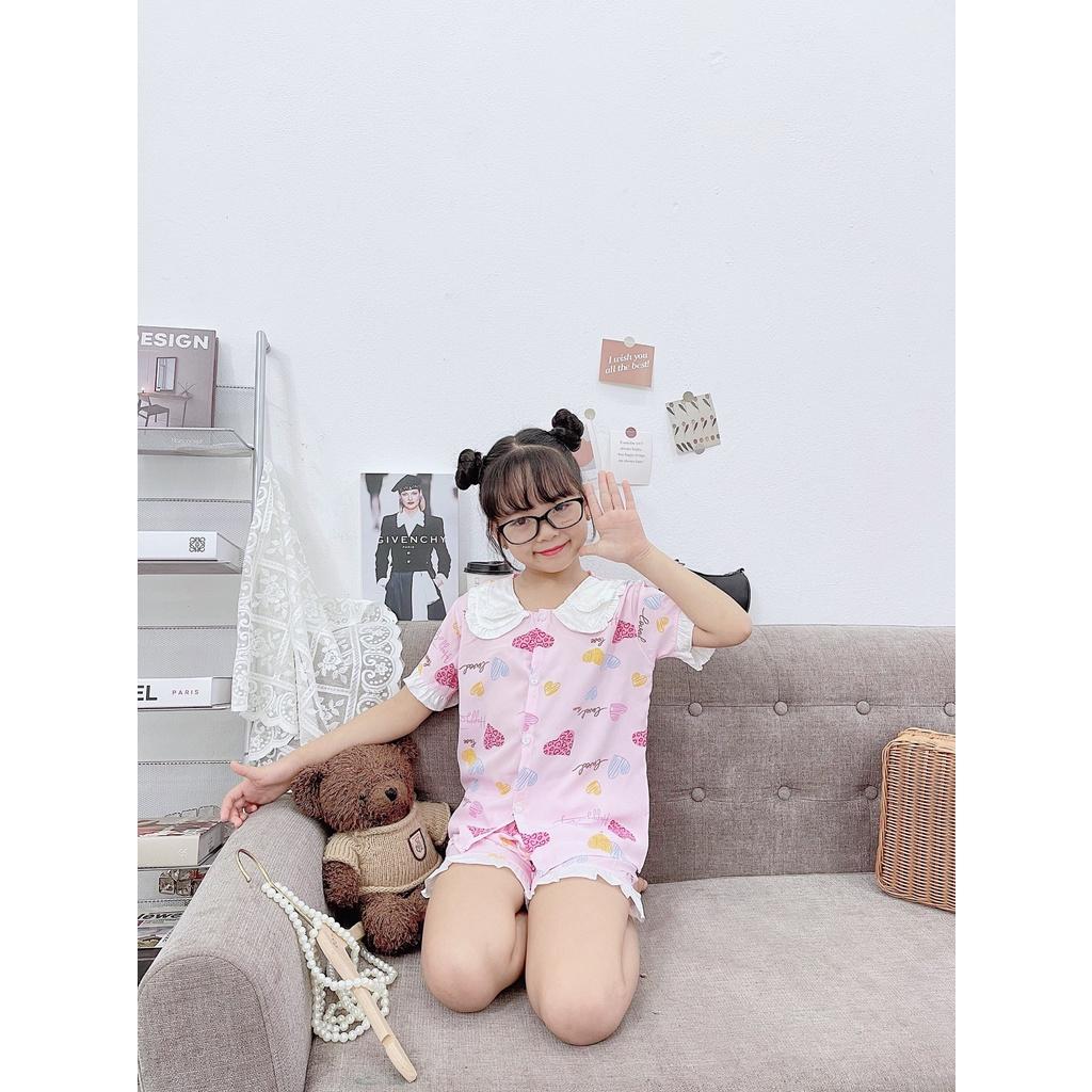 Đồ bộ bé gái, bộ pijama ngắn tay cho mẹ và bé size 35-55kg chất lụa mango mềm mát