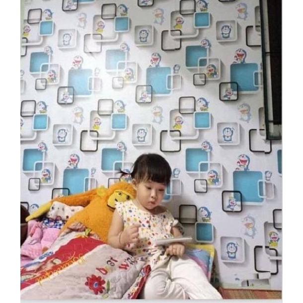 Giấy dán tường Khổ 45cm MÃ DOREMON ô vuông đẹp Loại 1