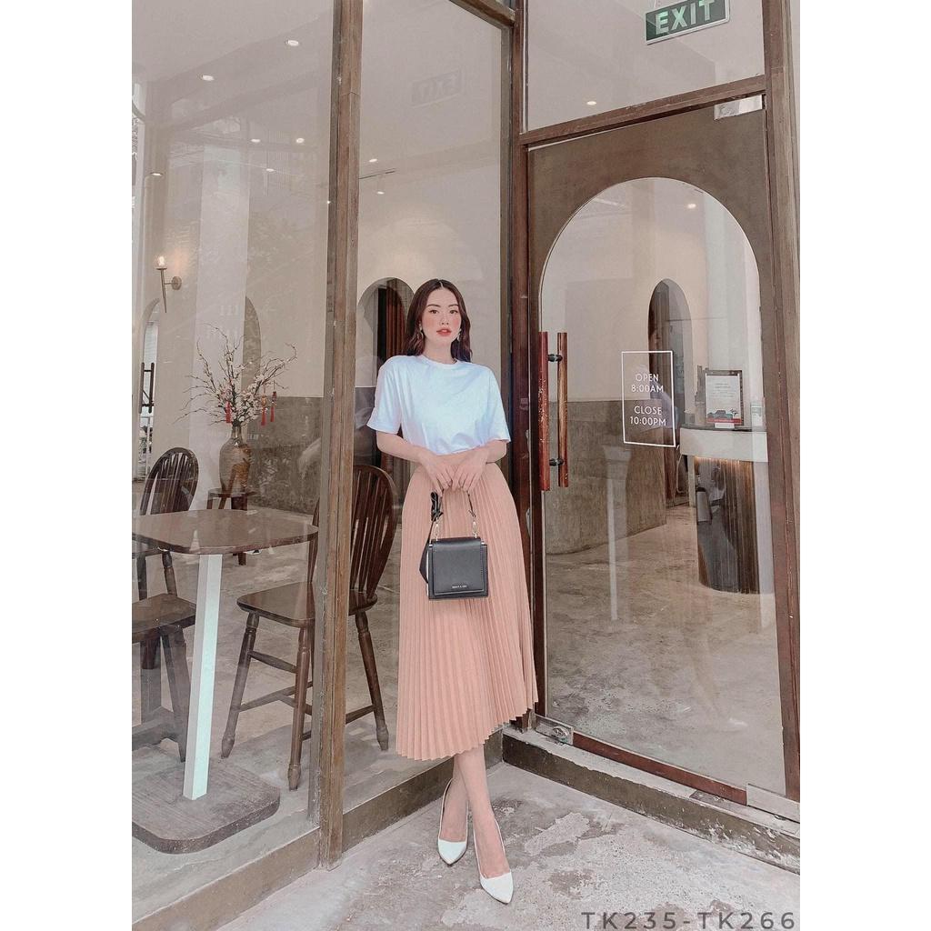 (ẢNH THẬT) Chân váy midi dập li có 4 màu có size