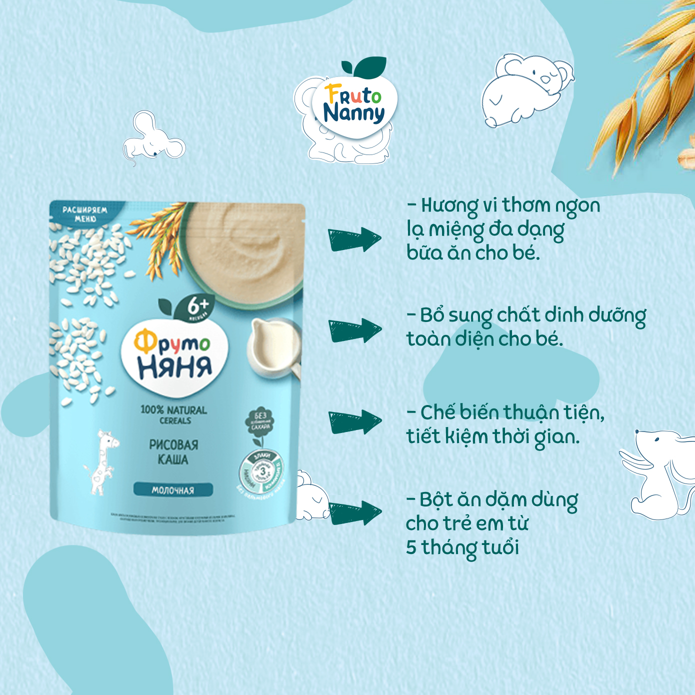 Bột Ăn Dặm Fruto Nga 6M+ - Ngon Bổ Dưỡng, Không GMO - FRUTONANNY 200G