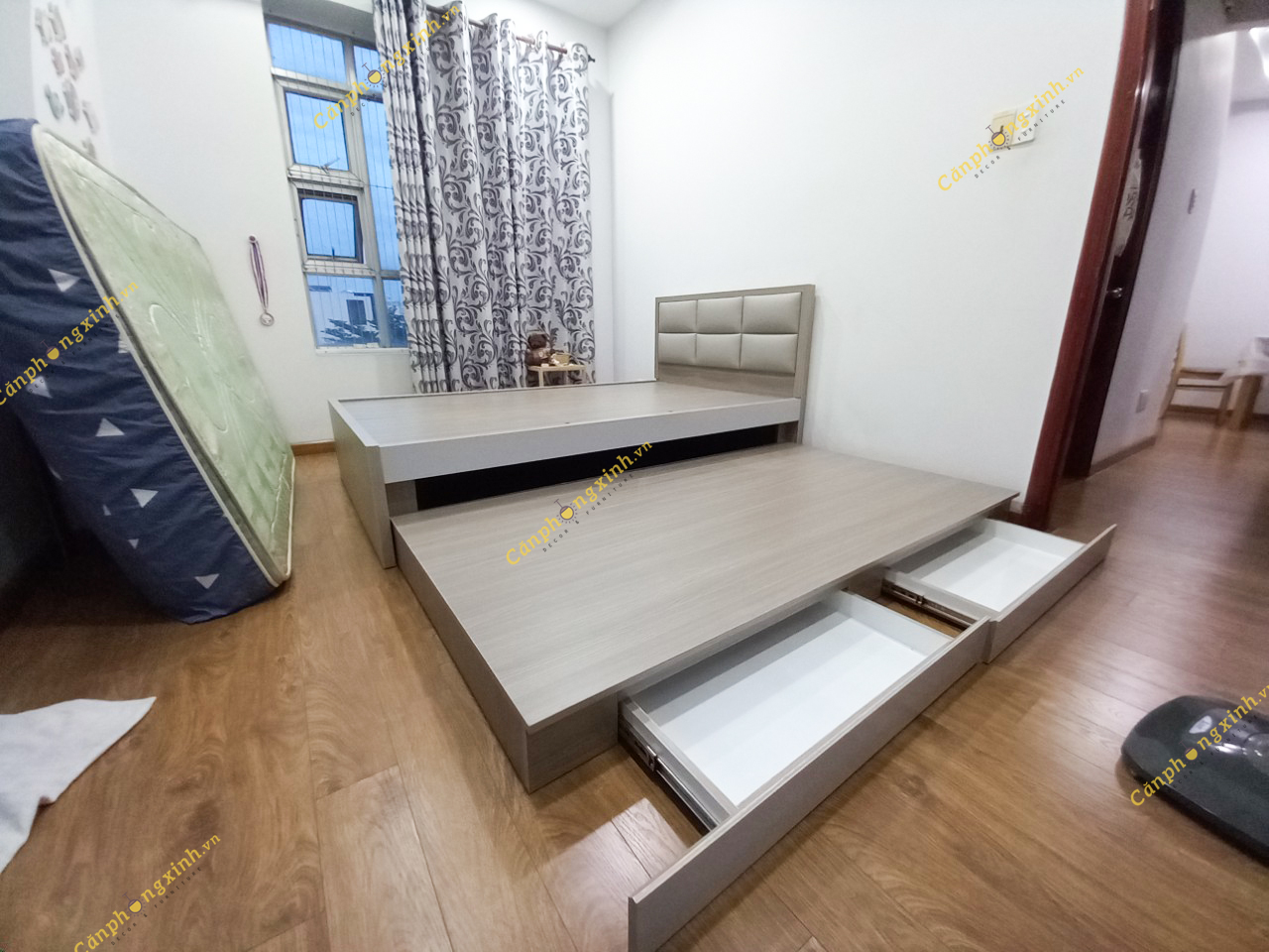 Giường ngủ kéo 2 tầng thông minh, gỗ MDF CPX-G33