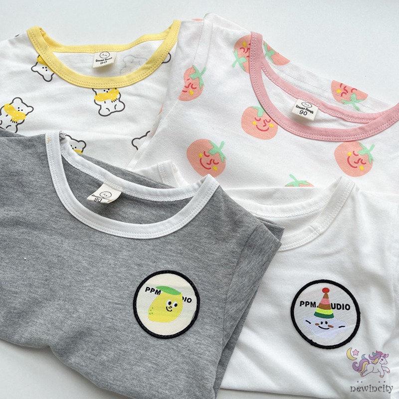 Áo Thun Tay Dài Vải Cotton In Hoạt Hình Kiểu Hàn Quốc Dễ Thương Cho Bé