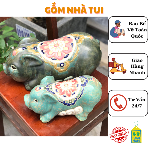 HEO TIẾT KIỆM HOA SEN ĐẠI GỐM SỨ THỦ CÔNG NAM BỘ TRANG TRÍ DECOR