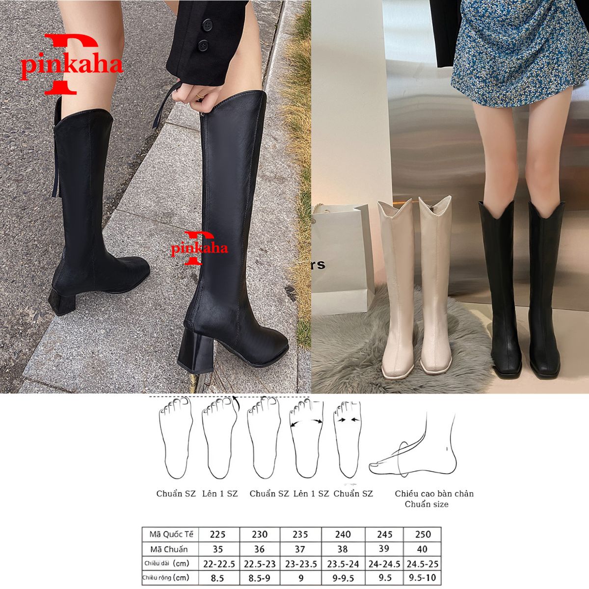 Hình ảnh Bốt Đùi Nữ Da Lì Trắng Đen Thời Trang Khoá Sau Ulzzang Siêu Hót Cao Cổ Giày Boot Xinh