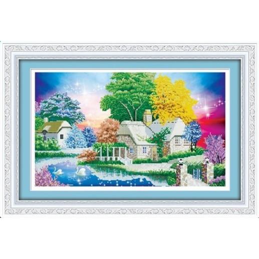 Tranh đá ngôi nhà hạnh phúc LV129 - kích thước: 79 * 50cm.