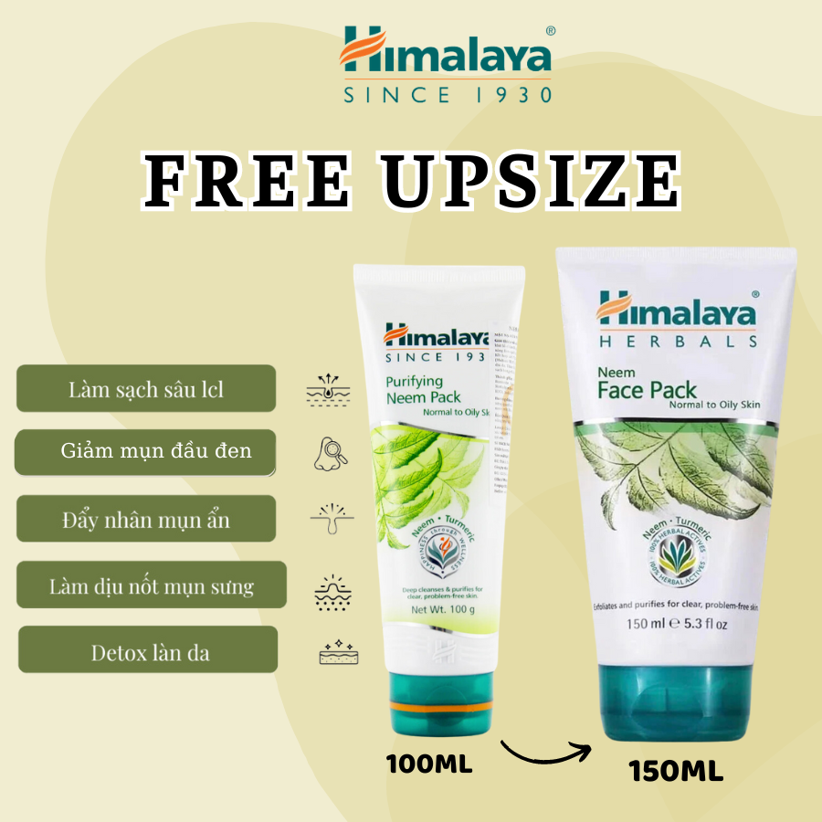 GEL MẶT NẠ ĐẤT SÉT LÁ NEEM LOẠI BỎ MỤN, BÃ NHỜN VÀ MỜ THÂM HIMALAYA NEEM FACE PACK 150ml