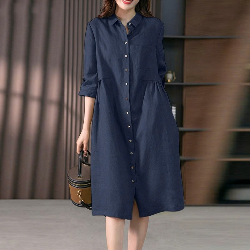 Đầm sơ mi thiết kế style Hàn trẻ trung chất liệu sợi Linen cao cấp, thoáng mát