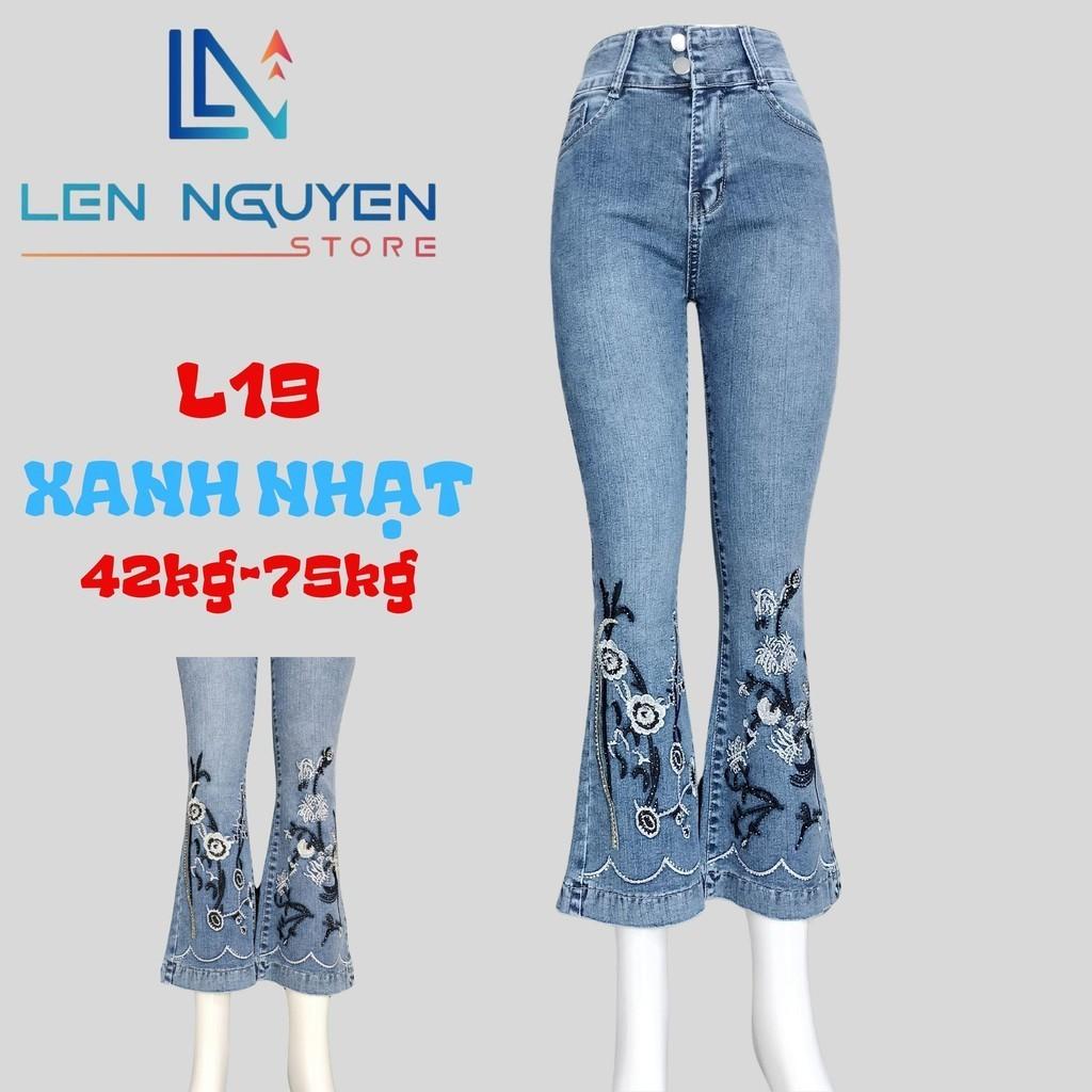 L19_ Quần jean nữ, loe, lưng cao, quần bò nữ dáng ôm, quần rin nữ có big size, cho 42kg đến 75kg,LEN NGUYEN STORE - Xanh Nhạt