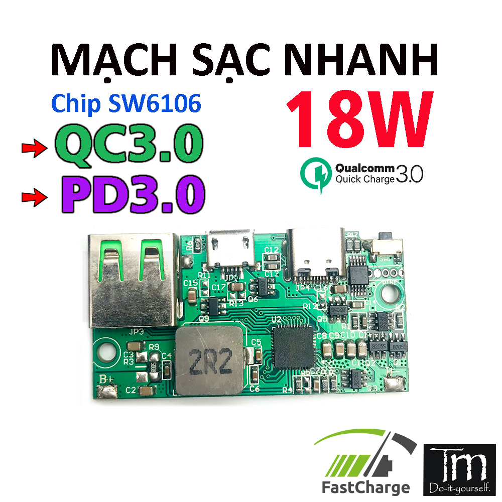 Mạch Sạc Dự Phòng Sạc Nhanh 18W SW6106 Mini Nhỏ Gọn