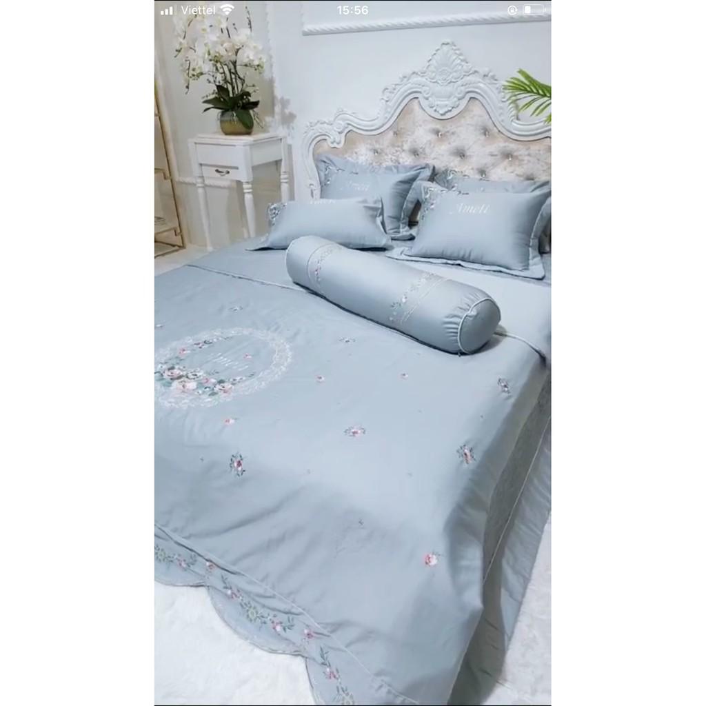 Set Lụa Cưới Thêu Hoa Hồng Nhạt Tiểu Thư