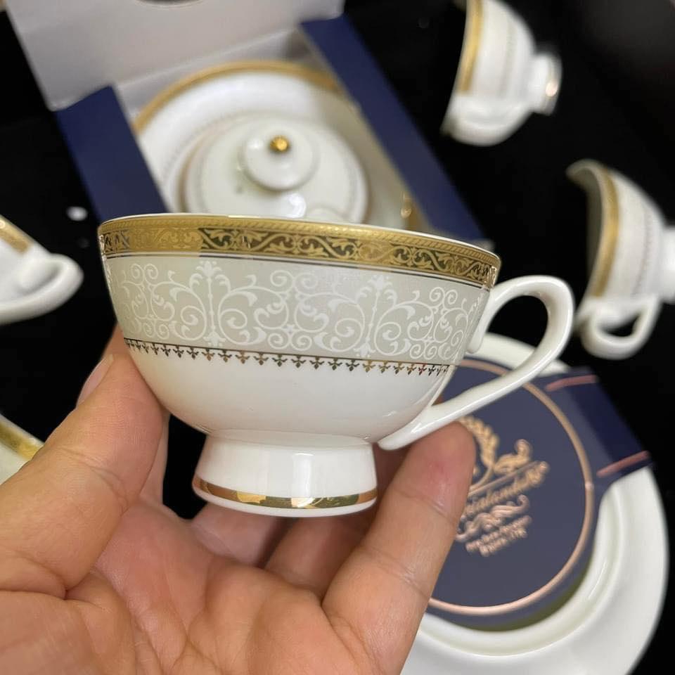 Bộ Ấm Chén Trà Hoàng Gia Viền Vàng Imperial, Bộ Trà Sứ Xương Cao Cấp, Thiết Kế Tinh Xảo, Nhập Đức