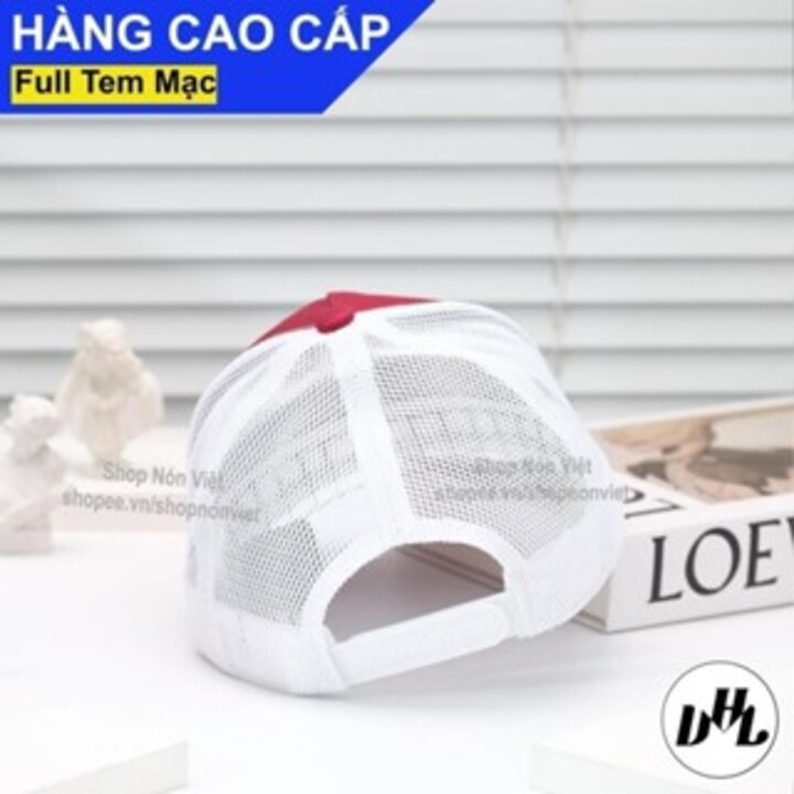 Mũ Lưỡi Trai Nón Kết Thêu Đầu Trâu Vải Cotton Đỏ Phối Lưới Trắng Thoáng Mát Form Đứng Thời Trang Cao Cấp