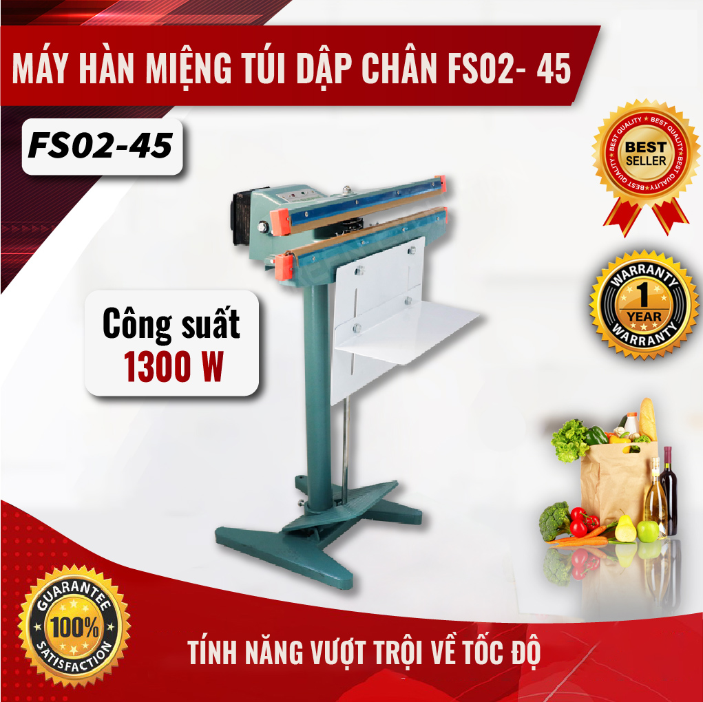 Máy Hàn Miệng Túi Dập Chân FS02 Từ SGE. Máy Có Công Suất Cao, Gia Nhiệt Nhanh, Dùng Được Cho Mọi Loại Túi. Hàng Nhập Khẩu Chính Hãng SGE Thailand. Máy Được Tặng Kèm 1 Bộ Dây Hàn Dự Phòng.