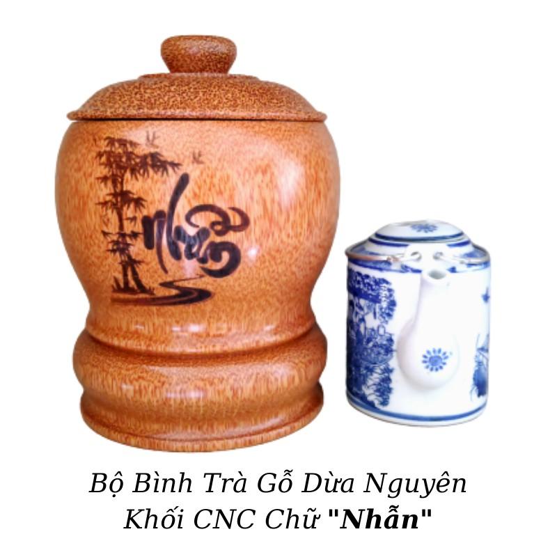 Bộ Bình Trà Gỗ Dừa Có Chân Hoa Văn &quot;Chữ Nhẫn&quot;; &quot;Chữ Gia Đình&quot;; &quot;Chữ Cát Tường&quot;, &quot;Chữ Tài Lộc&quot; - Bình Trà 400 - 700ml